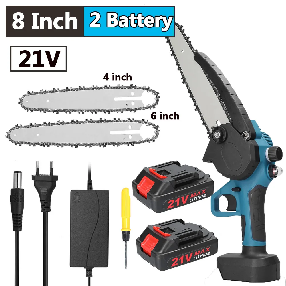 21V 4 Inch/6 Inch Mini Steel Chainsaw Saw Mini Handheld Pruning Saw Portable Woodworking Electric Cutting Tool Garden Mini Chainsaw Electric Chainsaw Electric Saw