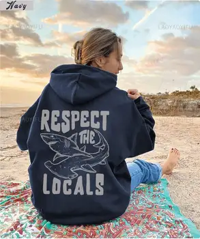 Rispetta i locali | Felpa con cappuccio Great White Shark Save The Local Sharks Pullover con cappuccio Shark Lover Ocean Conservation 1
