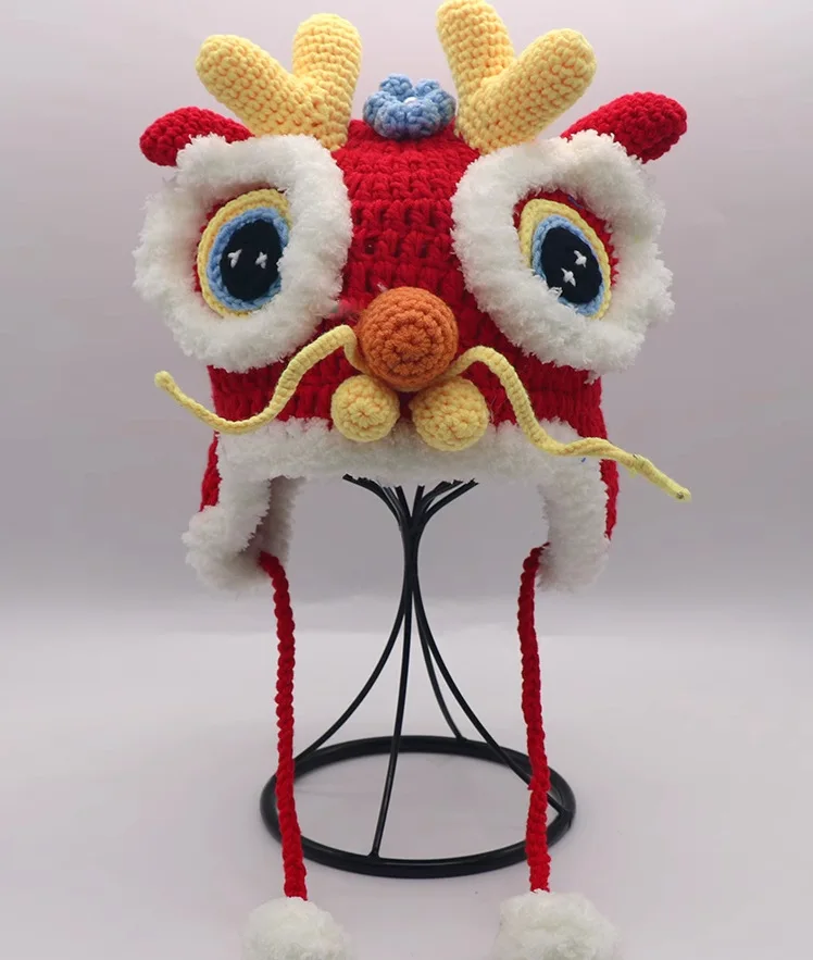 Chinese New Year Hat Crochet Head Cover Good Luck Hat For Year Of The Dragon Celebration Chinese New Year Party Hat For Family