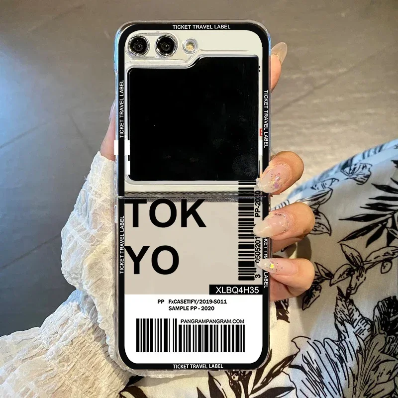 Hot Ticket Travel Label Phone Case with New York, Seoul, and Paris Design - Hard Protective Cover, Clear s