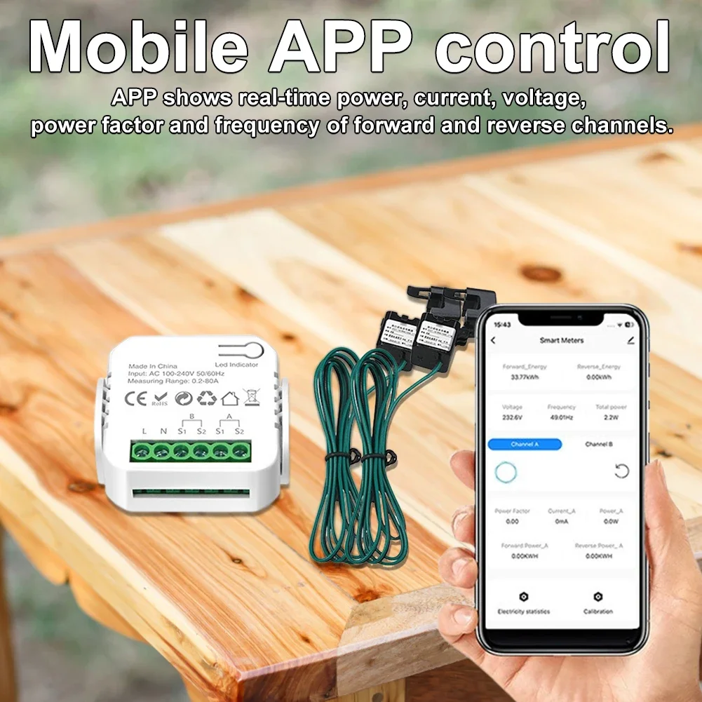 100A WIFI Intelligent Energy Meter with Current Transformer Clamp 1/2 Channel KWh Power Monitor Solar PV Two Way Power Monitor