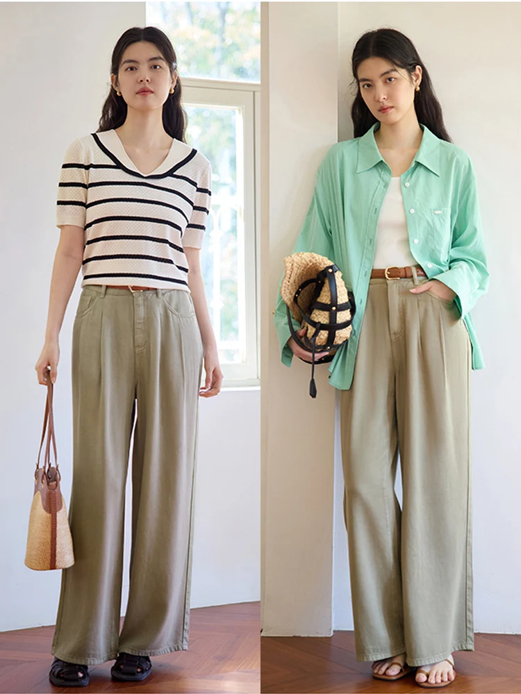 DUSHU Plus Size Summer Drape Straight Floor Length Pants For Slightly Fat Girl 2024 Summer High Waisted Casual Pants 24DS82021