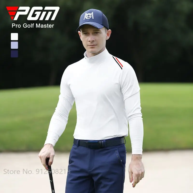 PGM New Men Windproof Golf Underwear Male Stretch Long-Sleeve Golf Shirt Stand Collar Warm T-shirt Soft Casual Sports Wear M-XXL