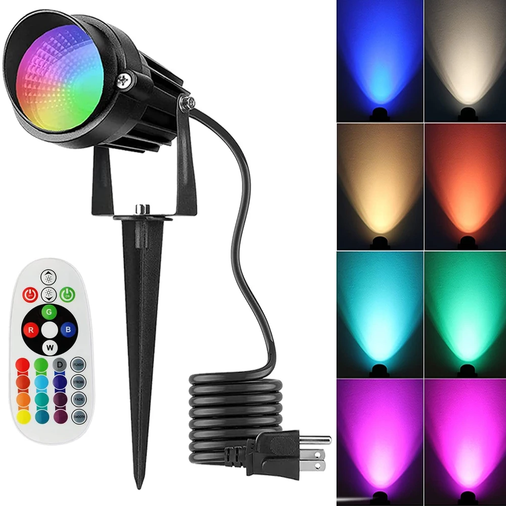 Remote 16 Colors Patio Lawn Landscape Lights RGB Outdoor Garden Spotlight for Holiday Party Courtyard Wall Ground Path Lighting echome 2000w outdoor electric warmer remote control wall hanging waterproof outdoor courtyard electric heater for winter warmer