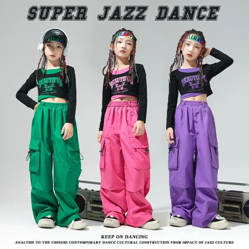 Costumes de mode de danse de rue pour enfants, performance de jazz pour filles, vêtements hip-hop, pantalons à jambes larges cool, documents assortis, livraison directe