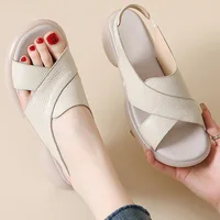 Sandales pour femmes - Nouveau design 2026 - Sandales de luxe pour femmes en cuir pleine fleur à semelle épaisse - Chaussures de créateurs pour femmes 2