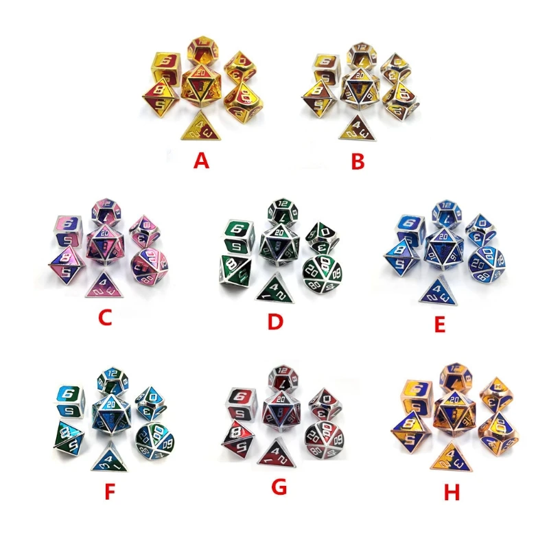 

583F 7pcs Set Heavy Duty Metal Set Solid Metallic Polyhedral D&D Set D4 D6