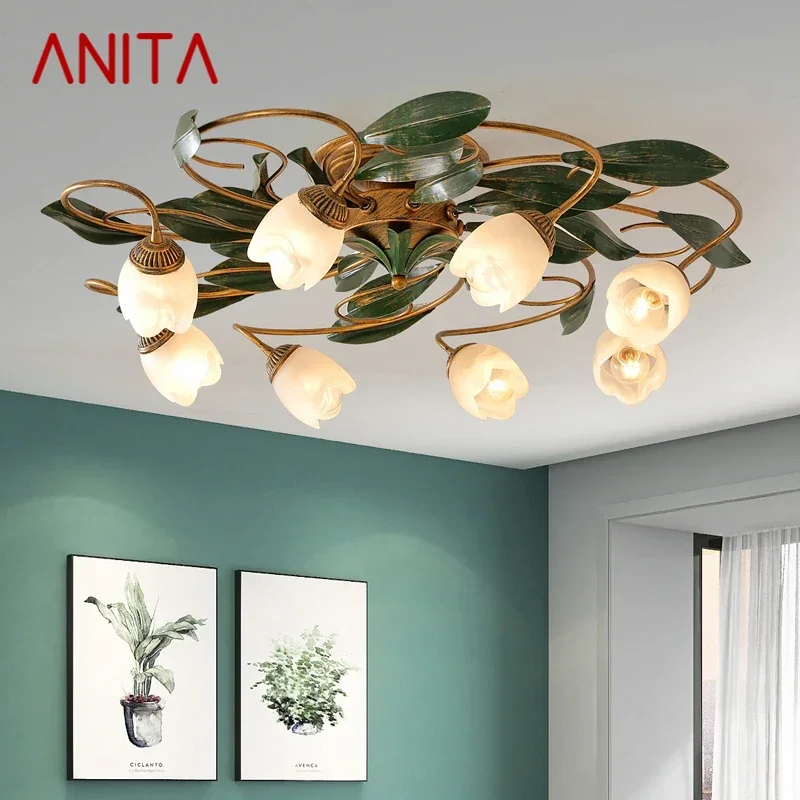 

ANITA American Pastoral Ceiling Light LED Creativity Flower Living Room Dining Room, Bedroom Home Decoration Lights