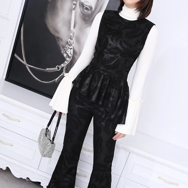 

2024 Autumn and Winter New Genuine Leather Printed Sheepskin Sleeveless Tank Top Asymmetrical Ruffle Trim Tank Top Women