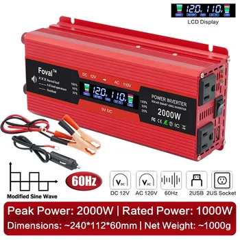 2000W 2600W 12V to 110V 120V อินเวอร์เตอร์แรงดันไฟฟ้า Converter Modified Sine Wave Multi US ซ็อกเก็ต USB ชาร์จบ้านกลางแจ้ง RV 7