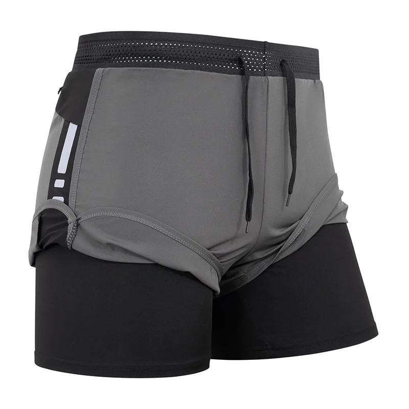Running Shorts for Men Quick Dry Fit Athletic Workout Shorts 2 in1 With Zipper Pockets With Liner