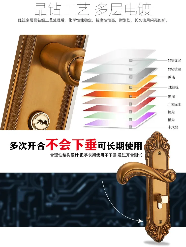 Description Picture 4 of itemHuanggu Bedroom Wooden Door Handle Lock, Silent Indoor Hardware Handle, Mobile Phone Mechanical Door Lock