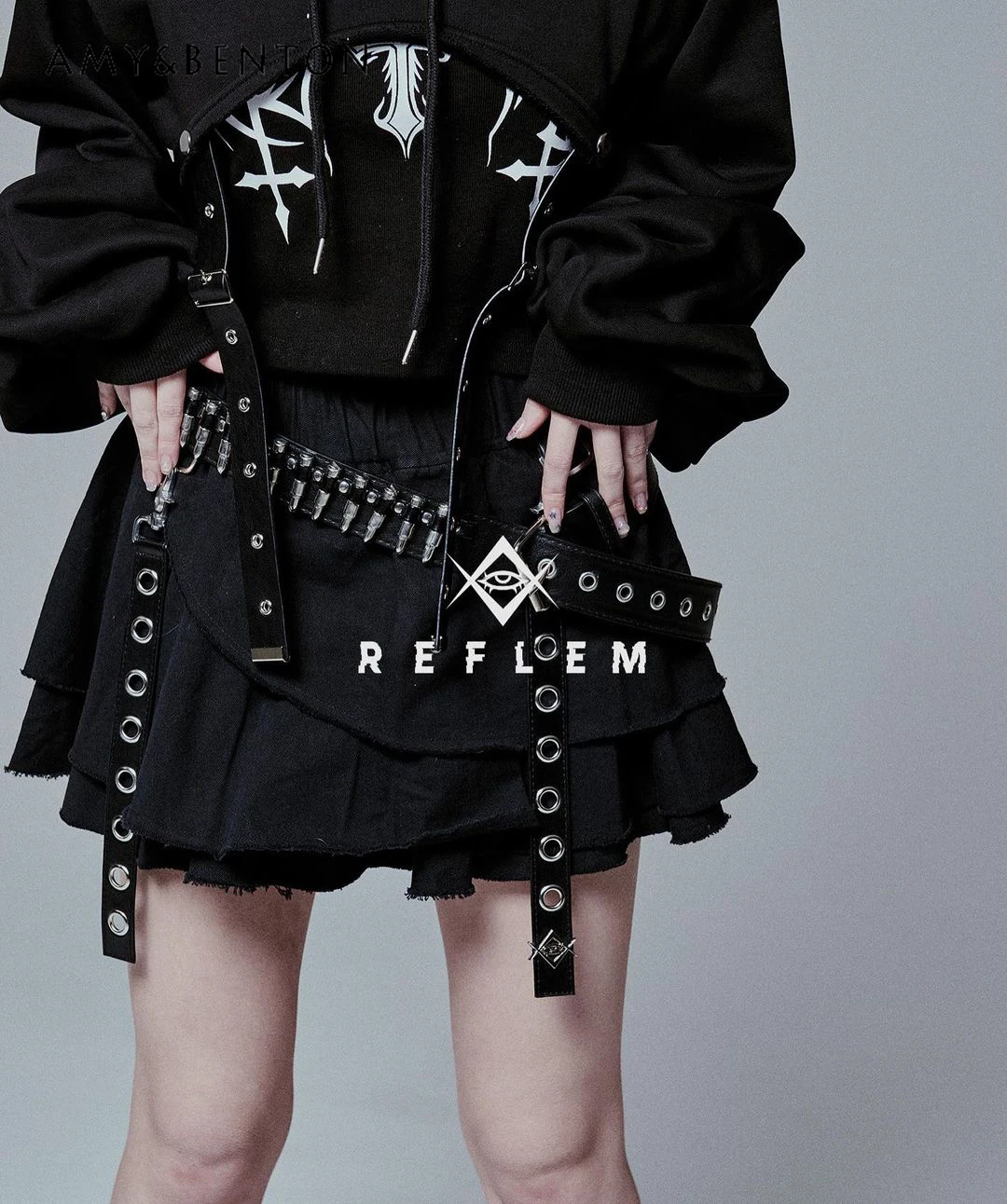 

Mine Series Subculture Punk Girl Rivet Belt Irregular Skirt Women Summer Japanese Gothic Street Black Skirt Hot Girl Y2k Skirt