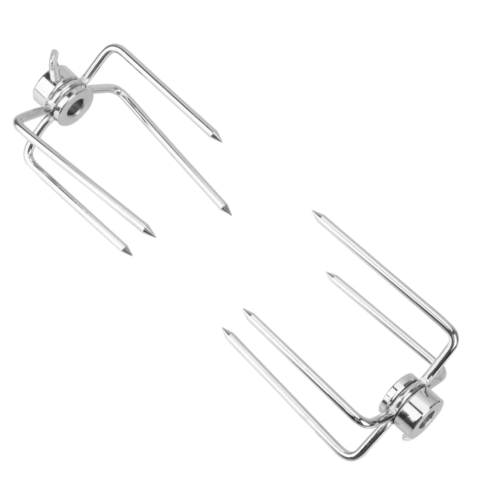 2pcs/set Stainless Steel Rotisserie Spit BBQ Forks Picnic Charcoal Chicken Grill Rotisserie Meat Fork Barbecue Roast Tool barbecue skewers barbecue tools
