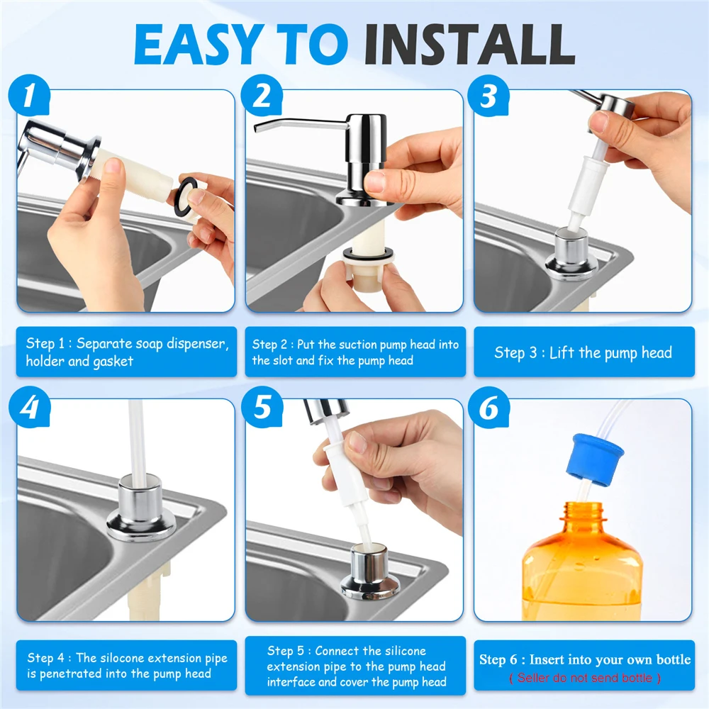 Kitchen Sink Liquid Soap Dispensers With Long Soft Tube Stainless Steel Pump Household Manual Tools