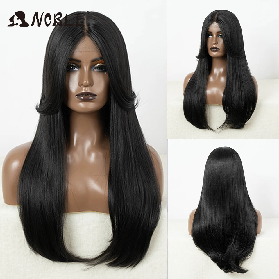 

Noble Synthetic Lace Front Wig Hair Straight Baby Hair Bob Wig Synthetic Hair Wig 24" Brown Wig Lace Wig For Women Cosplay Wig