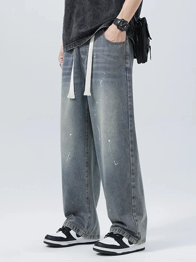 2024 New Spring Autumn Men's Jeans Vintage Straight-leg Baggy Pants Fashion Korean Wide Trousers Streetwear 5XL Large Size 4