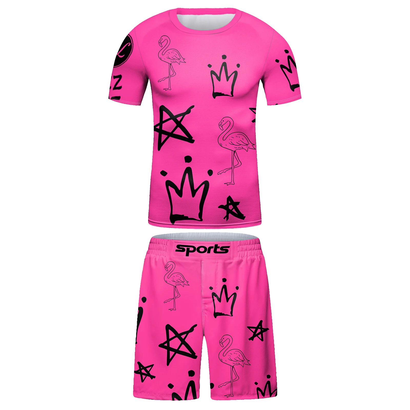 Cody Lundin Short Sleeve BJJ Rashguard T-shirt+ MMA Shorts 2pcs/set Kickboxing Men Grappling Gym Sport Training Westling Wear 5