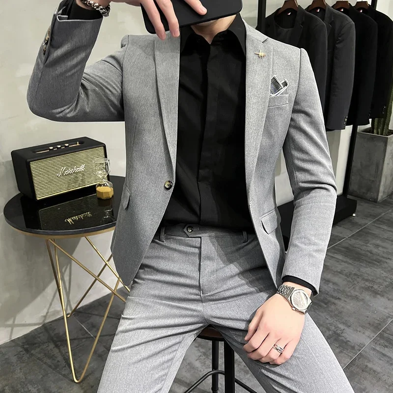 

Men'swedding suit high-end (Blazer+ trousers) British style slim Korean version of marriage groom casual formal three-piece