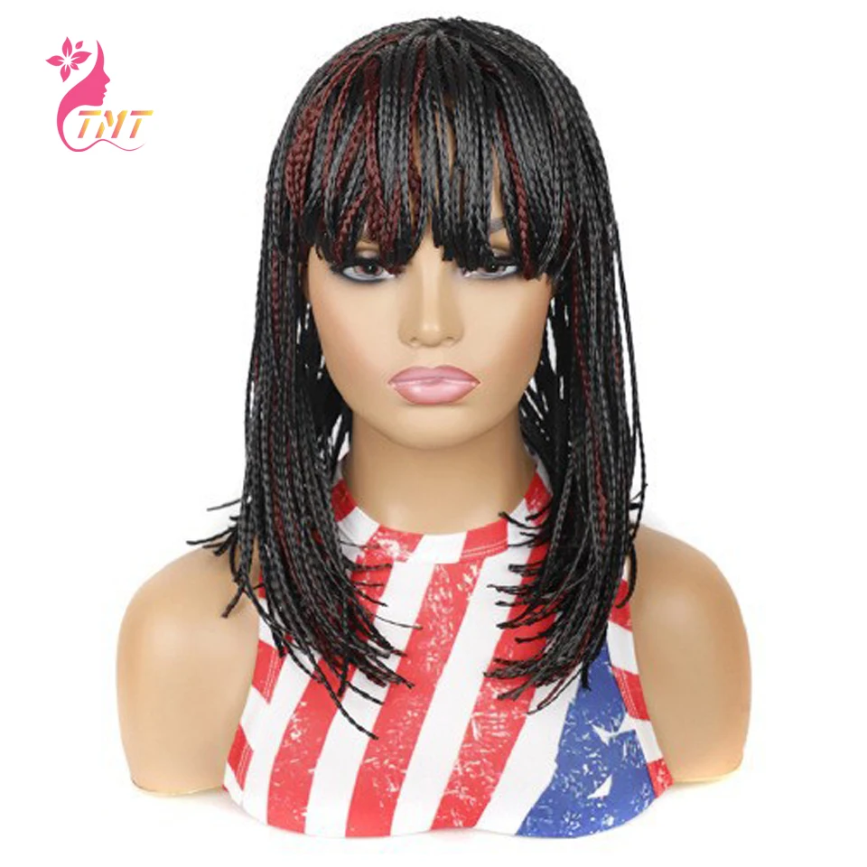 Short Fringe Bob Box Braid Wig for Black Women Braided Wigs Synthetic Wigs Neat Bangs Heat Resistant Ombre Natural Cosplay Wig synthetic hair wigs