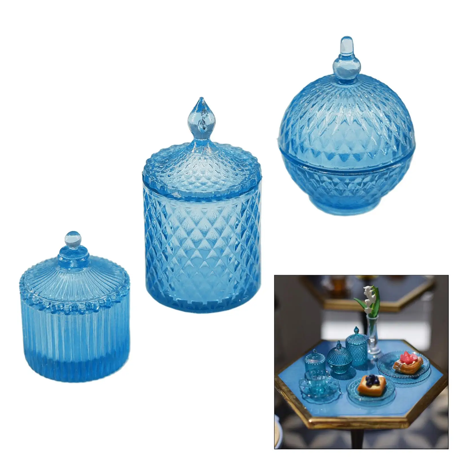 3Pcs Jars Pieces Miniature Bottles Dollhouse Glassware 1: 6 Scale