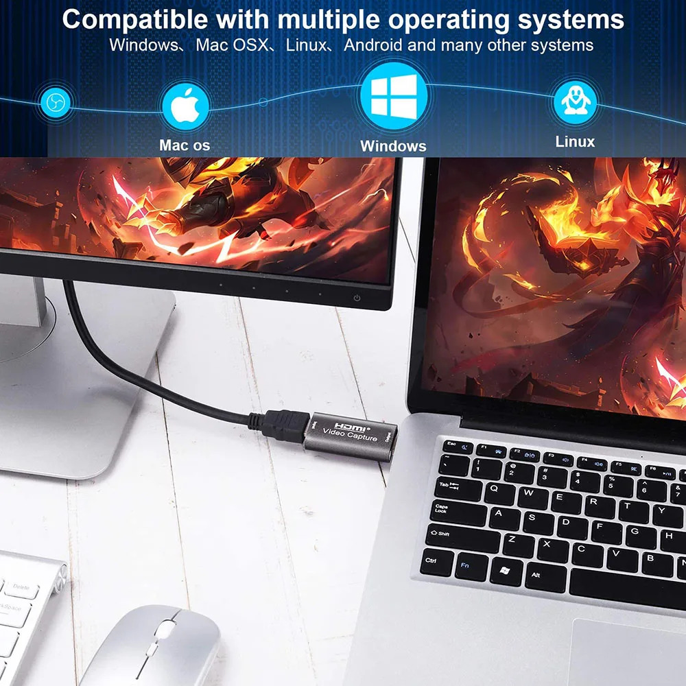 오디오 비디오 캡처 카드 60fps, 4K HDMI 호환 USB 3.0 2.0 게임 스트리밍 라이브 방송을 위한 안정적인 비디오 변환기