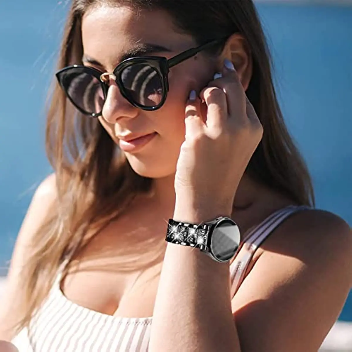 Diamond-Accented Metal Watch Strap Bracelet