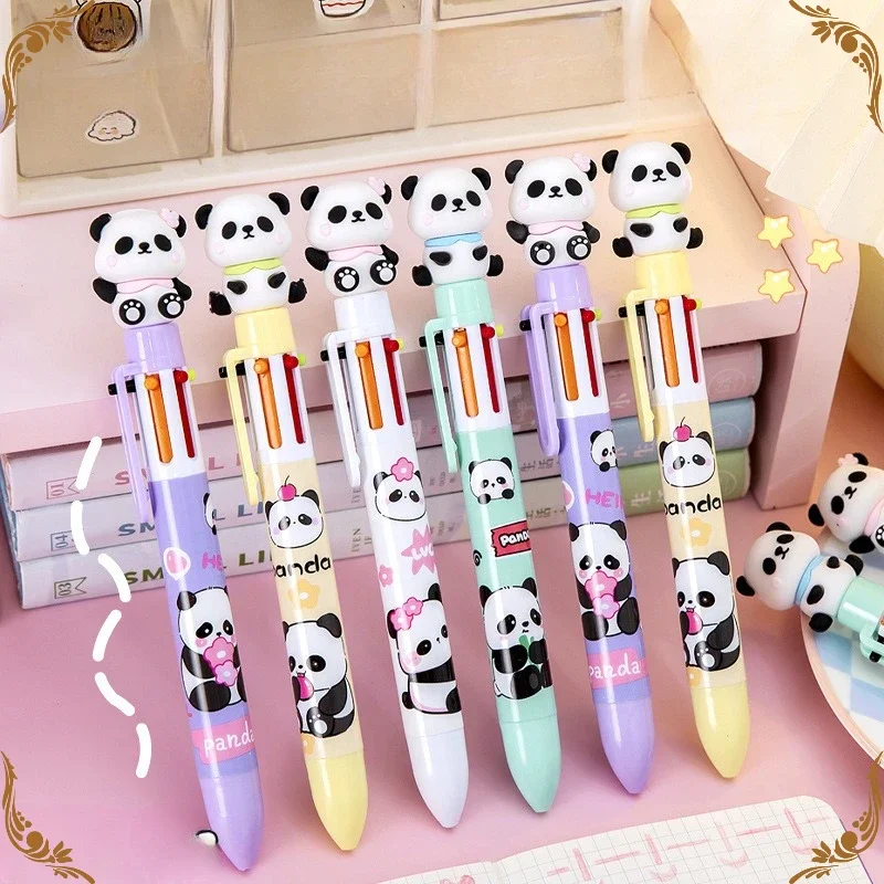 

Wholesale Students High-value Stationery Gifts Cute Six Color Press Ballpoint Pen Cartoon Panda 6-color Ballpoint Pens