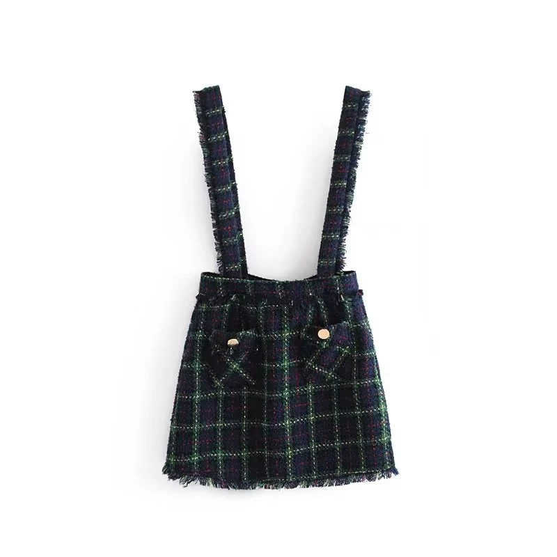 

Autumn New Fashion Hot Girl Plaid Fringed Sundress, Stylish And Adjustable Shoulder Strap Versatile Suspender Skirt