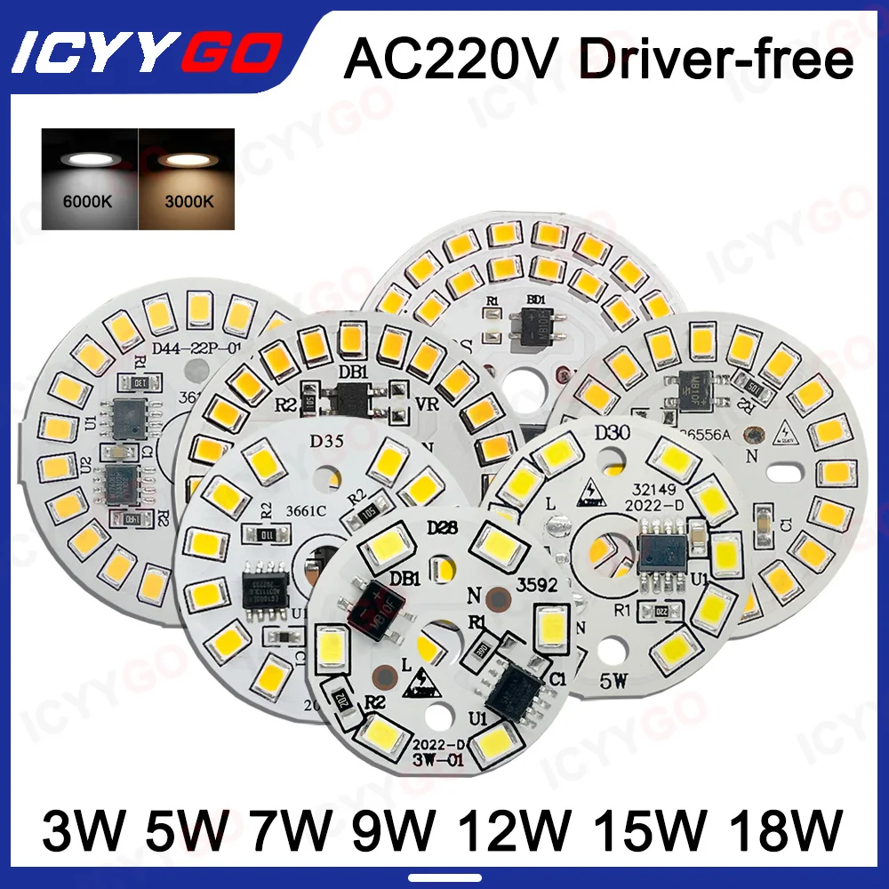 

LED Light Source Board Driver-Free 3W 5W 7W 9W 12W 15W 18W 2835 Round High Voltage 220V Constant Current Light Board Bulb