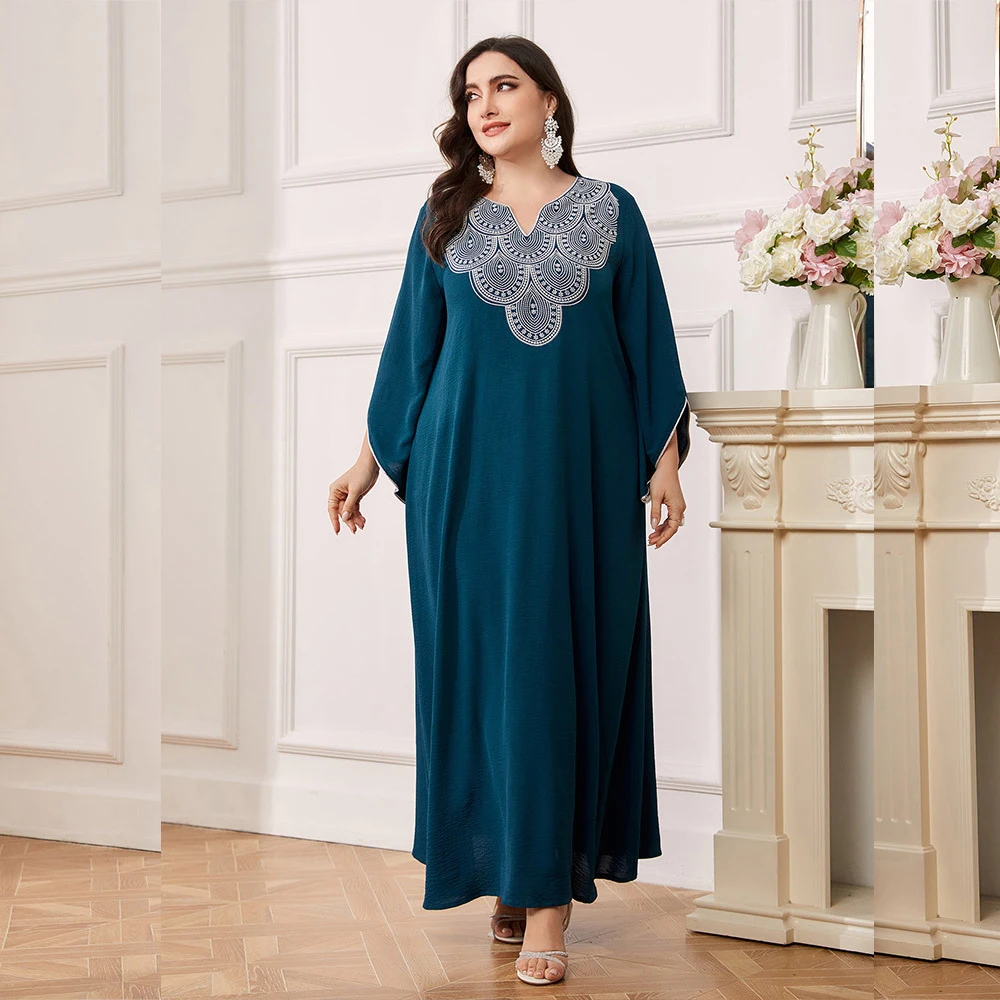 

Plus Size Kaftan Women Muslim Loose Maxi Dress Elegant Dubai Abaya Turkey Arabic Robe Eid Ramadan Djellaba Islamic Jalabiya Gown