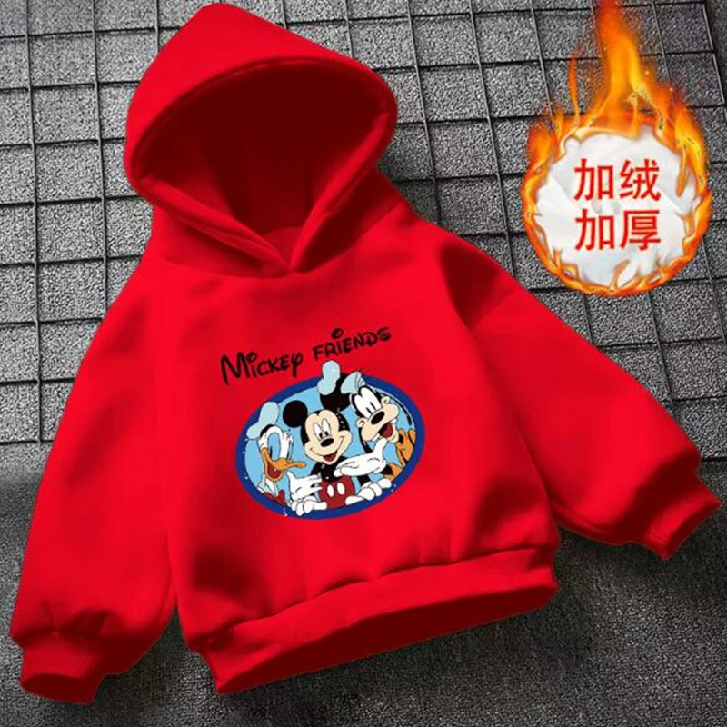 Kids Girls Long Sleeve Hoodies Sweatshirt Baby Boys Winter Autumn Clothes Cartoon Mickey Minnie Mouse Velvet Pajama Tops Outfit