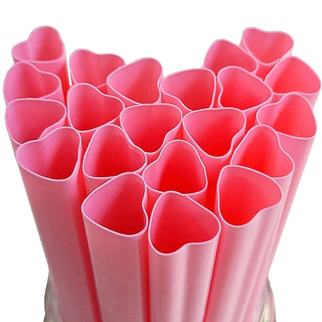 25Pcs Smoothie Straws Heart Shaped Pink Straws Drinking Cute Plastic Straws  Reusable Straw