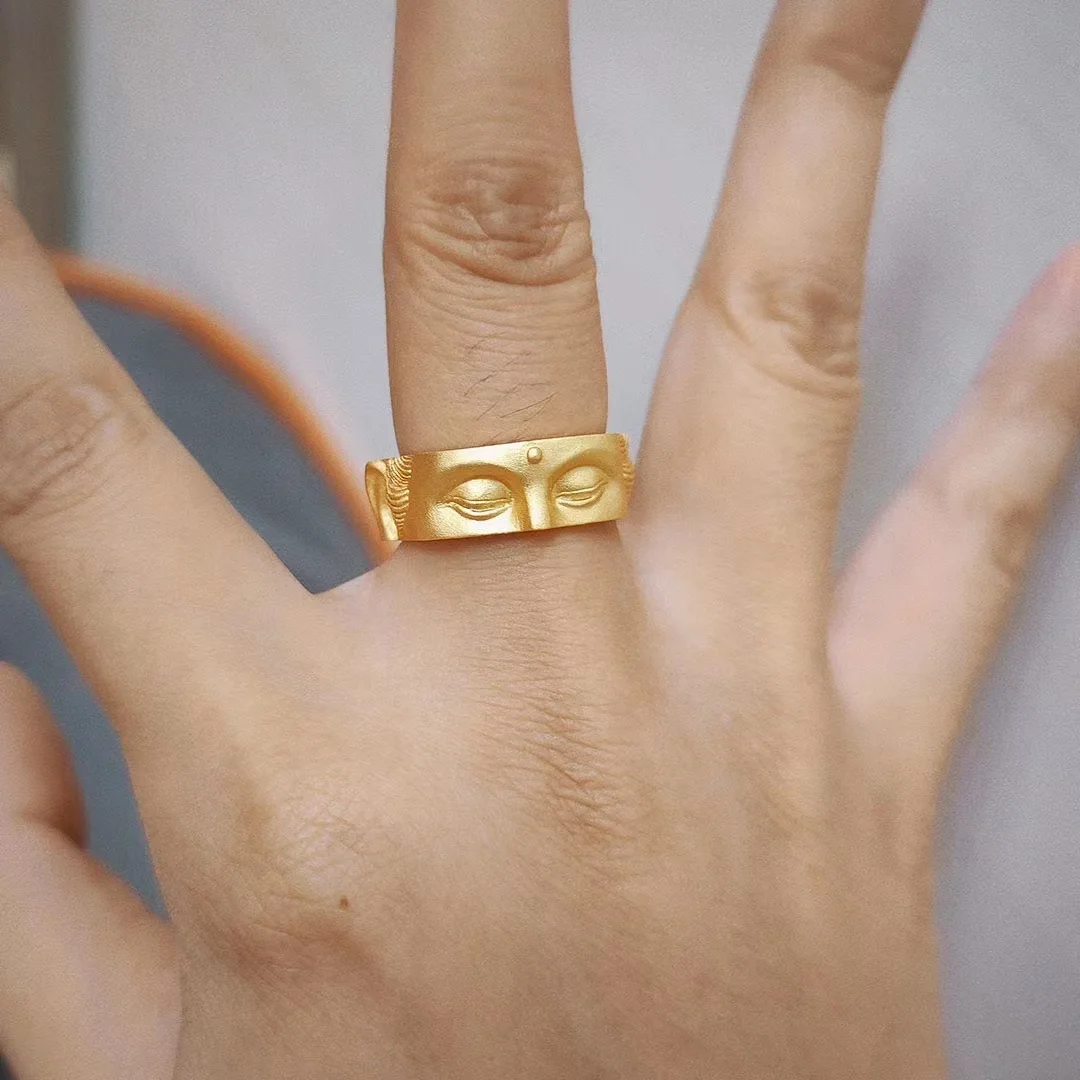 Speak No Evil Buddha Half Face Ring Buddhist Accessories Handmade Gothic Adjustable Open Ring Unisex Designer Jewelry Bless Gift