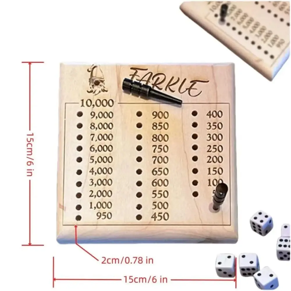 Exercise Patience Wooden Crap Out Dice Score Board Funny Round Farkle Dice Tray Score Pad Wood Tray Board Game
