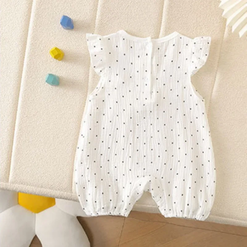 2026 Summer Baby Clothes Girls Dot Bow Romper 0-24M Newborn 100% Cotton O-neck Flutter Sleeve One Piece Bodysuit 3