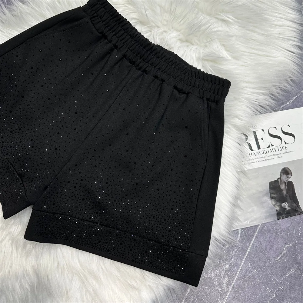 Elastic Waist Casual Shorts Women 2024 Summer Starry Diamond Cotton Wide Leg High Waisted Shorts Women Clothing Booty Shorts