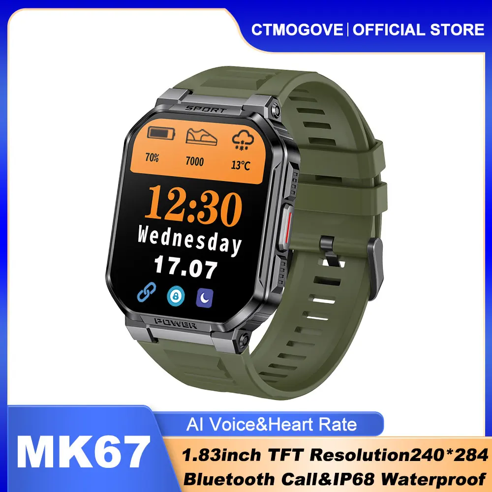 

MK67 Sports Men's Smart Watch HD Large Screen Bluetooth Call Voice Assistant Outdoor Sports Track