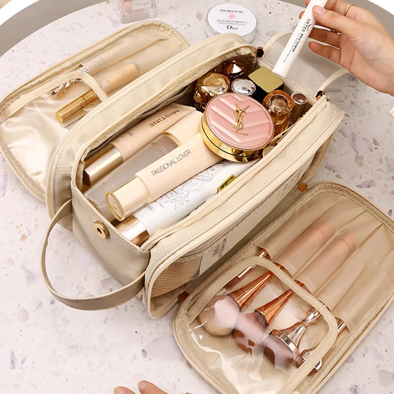 High appearance double zipper make-up bag large-capacity portable travel senior impression make-up brush wash-and-wash bag 4