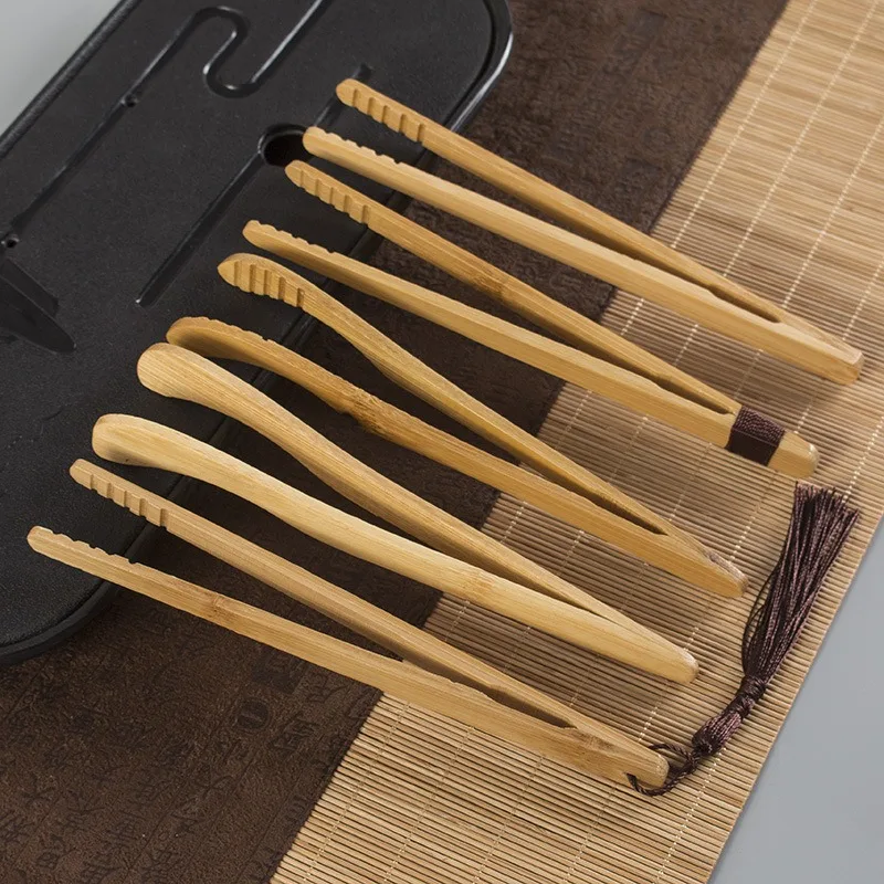 Hot Sale 2Pcs Wooden Tea Clip Bamboo Kitchen Salad Food Toast Tong Tweezer Bacon Sugar Ice Utensil Teaware Accessories