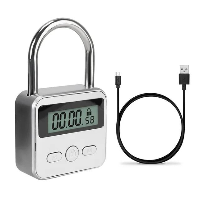 A42Z-Smart Time Lock LCD Display Electronic Timer Switch USB Rechargeable Timer Padlock Travel Electronic Timer 5