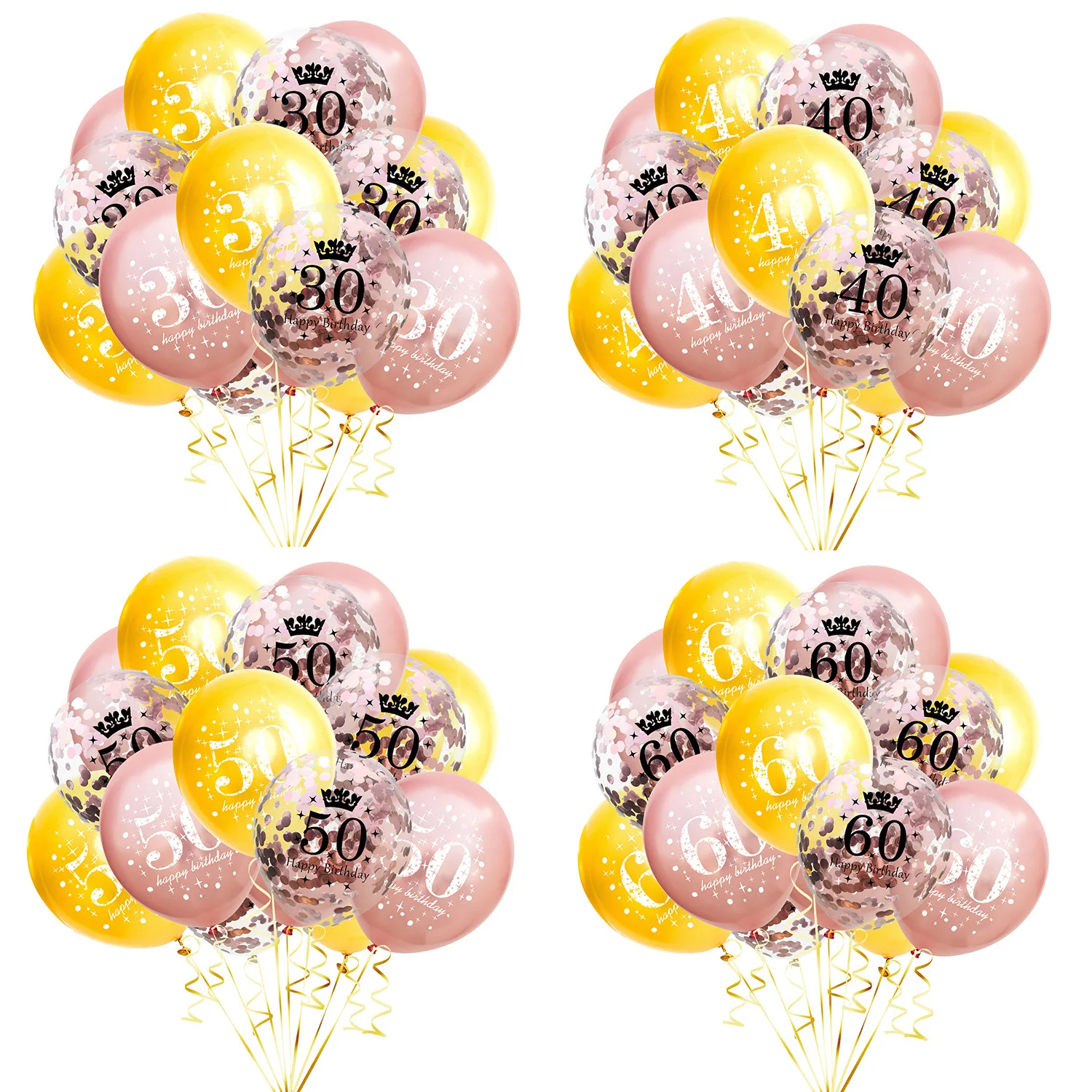 

15pcs 30th Birthday Balloon Set 16 18 21 40 50 60 Years Old Rose Gold Balloon Sequin Adult Birthday Party Decoration Wholesale