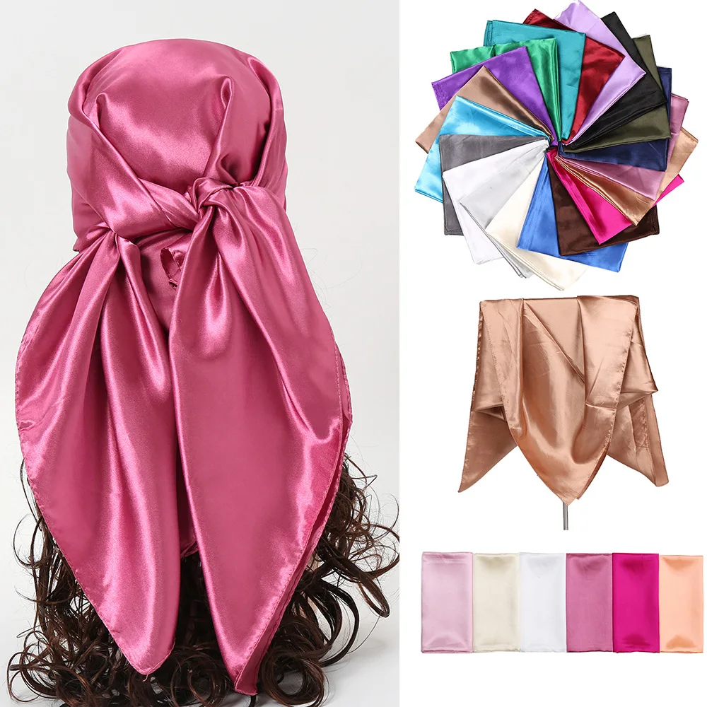Luxury Brand Silk Scarf Women Satin Solid color Hijab Scarves Muslim Pareo Bandana Female Shawl Wrap Headband Foulard 90*90cm Luxury Brand Silk Scarf Women Satin Solid color Hijab Scarves Muslim Pareo Bandana Female Shawl Wrap Headband Foulard 90*90cm