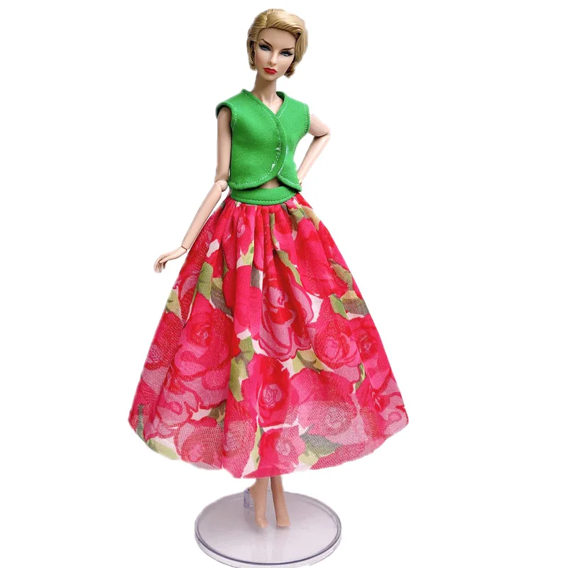 Fashion Doll Clothes For Barbie Doll Outfits Floral Party Dress Gown Shirt & Midi Skirt Dress 1/6 Dolls Accessories Kids Toy