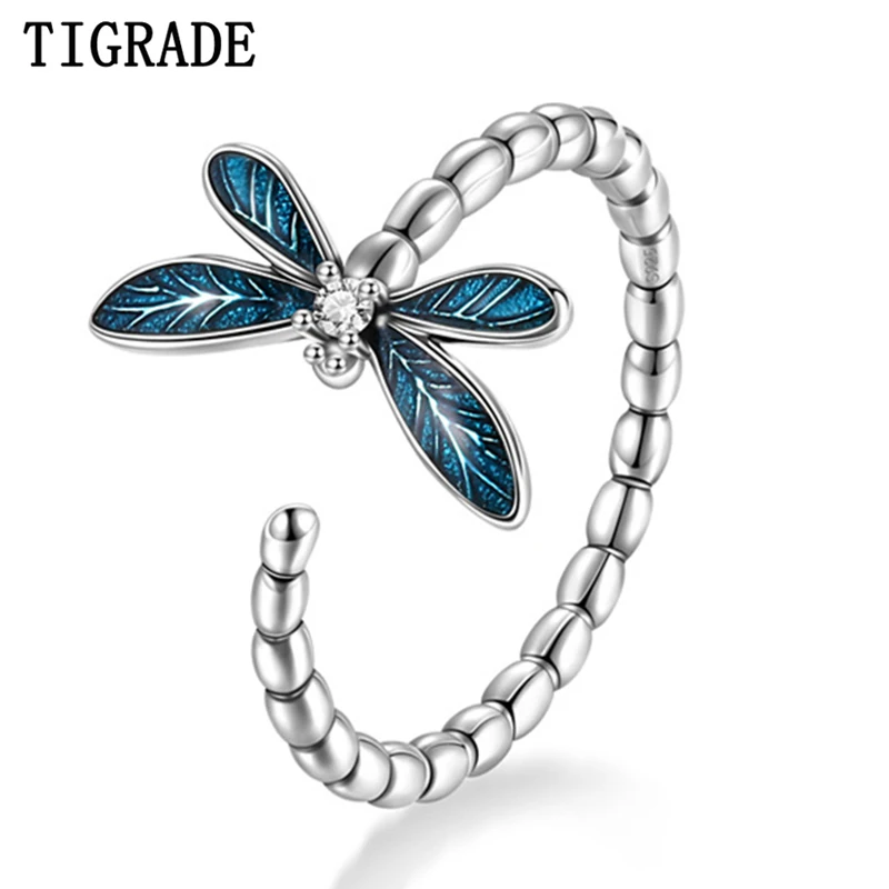 

Tigrade 925 Sterling Silver Dragonfly Opening Ring Dazzling Zircon Insect Adjustable Ring For Women Girls Trendy Fine Jewelry