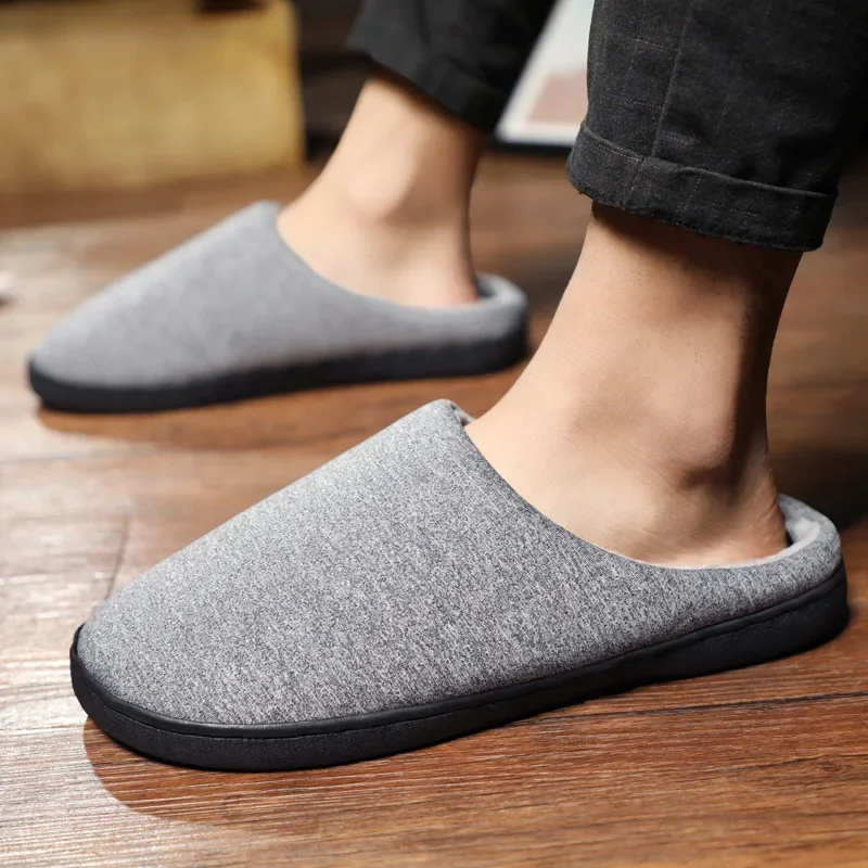 

Winter Slippers for Men Home Cotton Shoes Warm Indoor Couple Shoe Solid Color Neutral Flat Slipper Large Size Pantoufle Homme