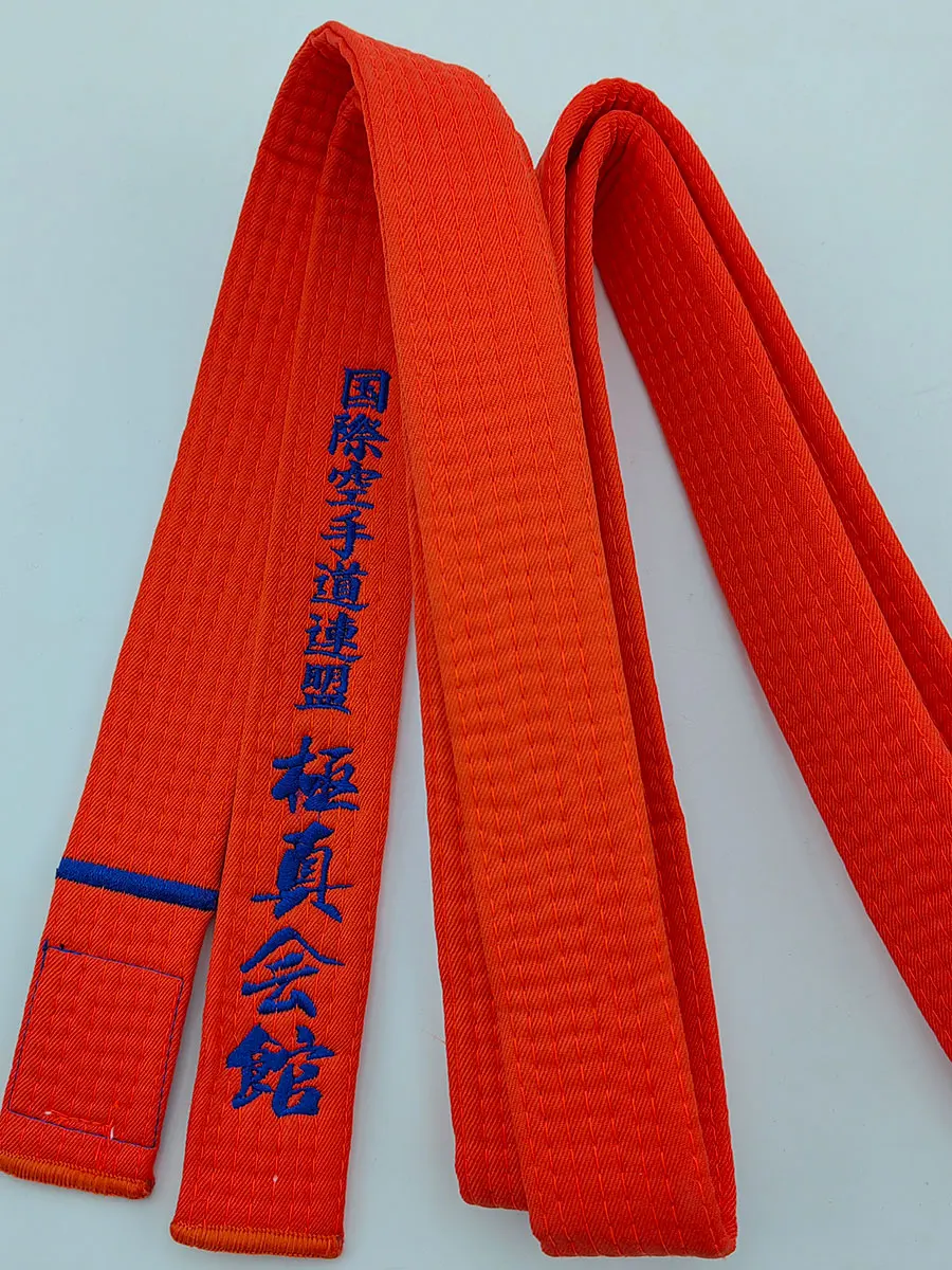 International Karate Federation Kyokushi Belts IKF Sports Orange Belt 1.6m-4.6m Wide 4cm Customized Embroidered Text China Made