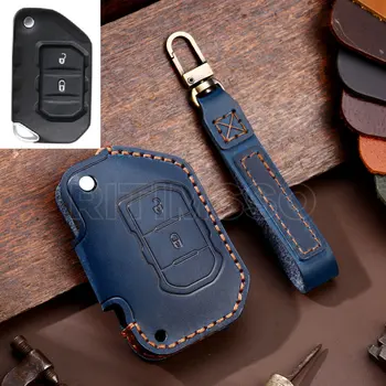 Portachiavi per auto a distanza in vera pelle per Jeep Wrangler Flip Key Cover Shell Fob accessori per auto portachiavi portachiavi