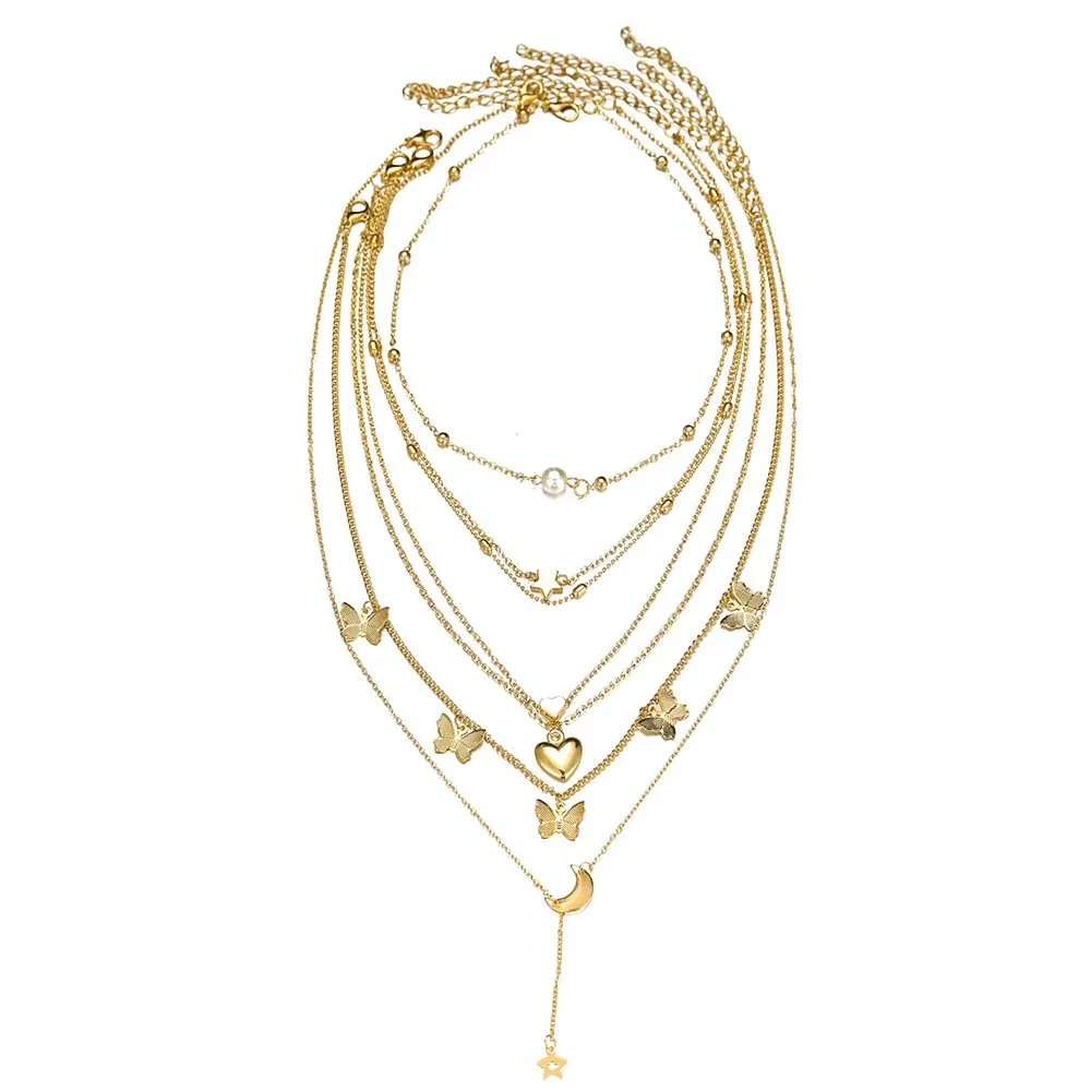 Fashion Necklace 6pcs Necklace European And American Simple Temperament Lovely Atmosphere Star Moon Popular Lady Necklace Set Women