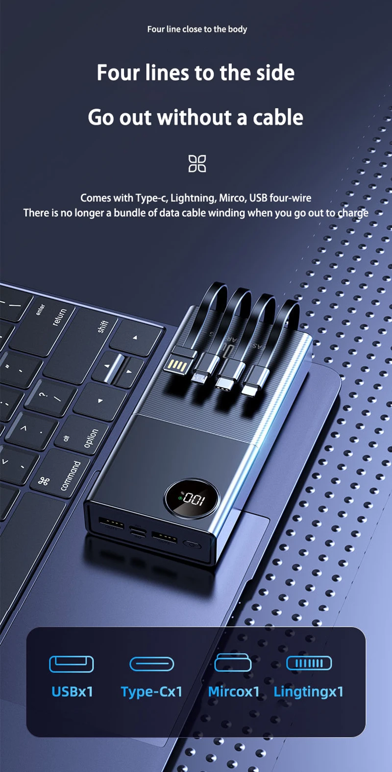 50000 mAh Fast Charging Power Bank Large Capacity Portable 66W Chargers With Four Cable Power Banks External Battery For Xiaomi